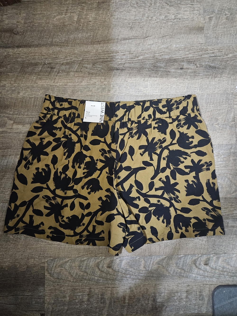 Nine West Tan Shorts with Black Floral Pattern